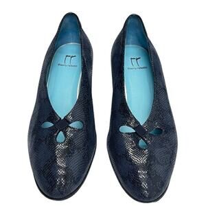 Thierry Rabotin Almond Toe Embossed Leather Pumps Steel Blue Size US 7 (EU 37.5)
